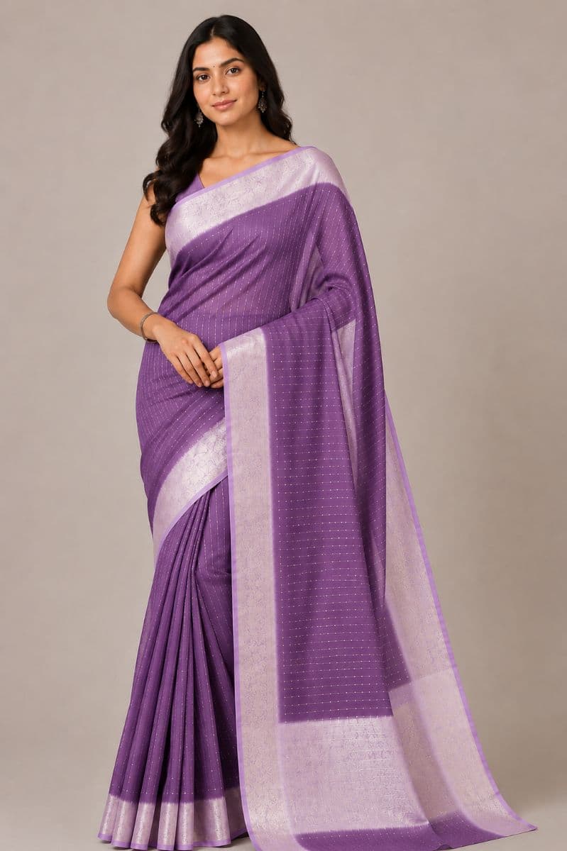 Tikli Viscose Saree – Purple with Lavender Metallic Border