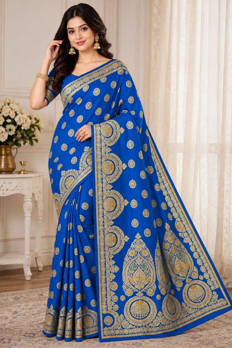 Banarasi Katan Silk Saree – Royal Blue Zari Buti